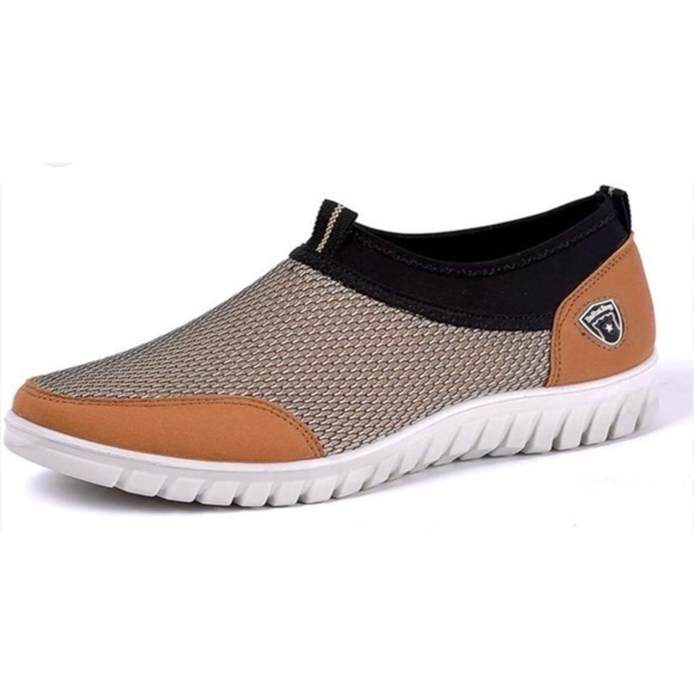 BuRuiJing Mens Slip On Mesh Sneakers Tan Brown Black Casual Walking Shoes 270